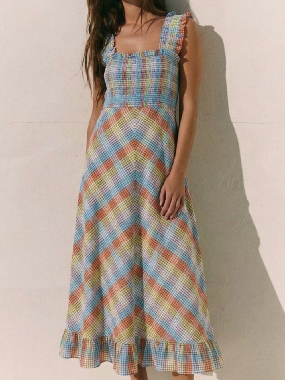 Ganni Seersucker Check Maxi Dress